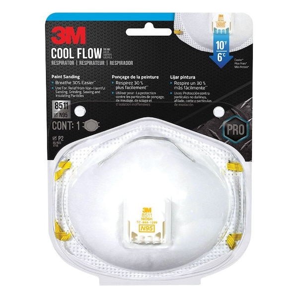 Scotch 3M N95 Paint Sanding Cup Disposable Respirator Pro-Series Valved White One Size Fits All 1 pc - 8511PA1-A-PS