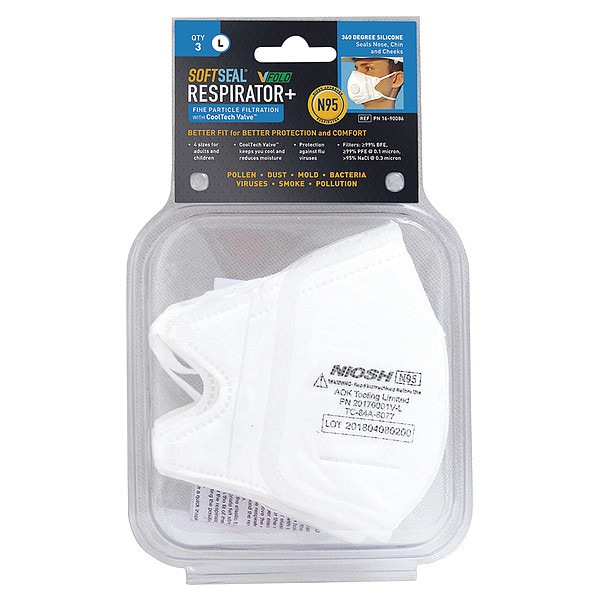 Softseal Soft Seal, V-Fold, N95, Valve, L, 3PK - 16-90086