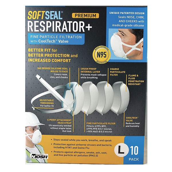 Softseal Soft Seal Face Mask, N95, L, 10PK - 16-90083