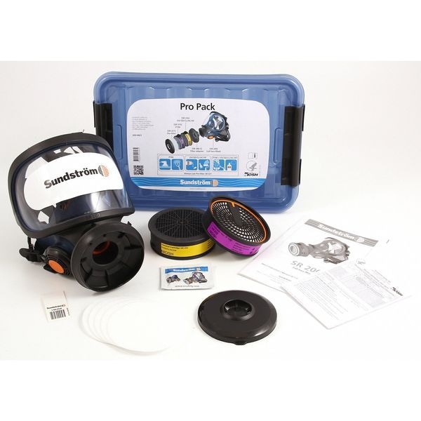 Sundstrom Safety Full Face Respirator Kit, SR 200 Series, Snap-In Gasket, Size M 2 Cartridges Included - PRO PACK SR 200