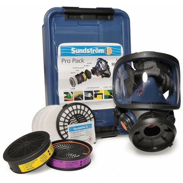 Sundstrom Safety Full Face Respirator Kit, SR 200 Series, Snap-In Gasket, Size M 2 Cartridges Included - PRO PACK SR 200