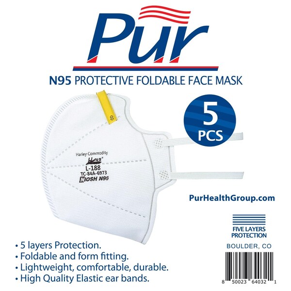 Pur Pur Mason N95 General Purpose Face Mask White One Size Fits Most 5 pk - 64032