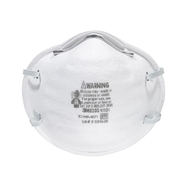 Scotch 3M N95 Sanding and Fiberglass Cup Disposable Respirator White One Size Fits All 1 pk - 8200H1-DC