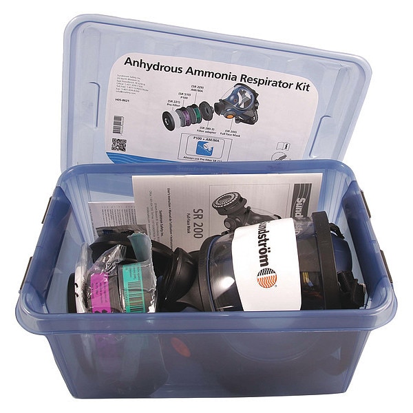 Sundstrom Safety Full Face Respirator Kit, SR 200 Series, Ammonia (AM), Methylamine (MA), P100, Fixed, Size M - H05-8621