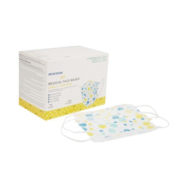 Mckesson Pediatric Procedure Mask, Blue and Yellow Polka Dot, 750PK - 16-1000