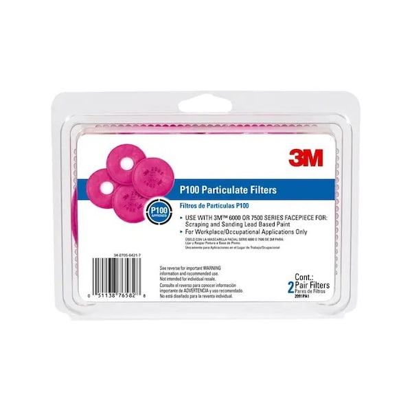 3M 4" Tekk Protection P100 Particulate Filters, Professional Use, PK 2 - 2091P2-DC