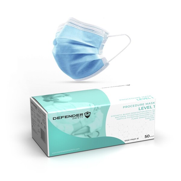 Defender Safety Procedural Mask, White, One Size Fits Most, 5 PK - DSM-PM-01