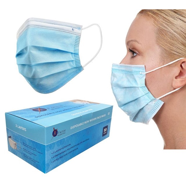 X Factor Scientific 3 Ply Medical Face Masks Type IIR/Level 2, Breathable, Ear Loop, 50PK - PP2FM1