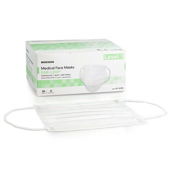 Mckesson ASTM Level 1 Medical Face Masks, White, 500PK - 91-2103