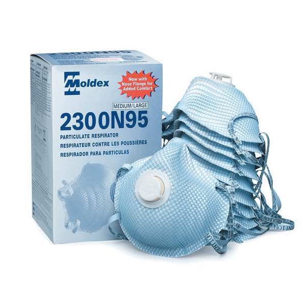 Moldex N95 Disposable Respirator, Exhalation Valve, 2300 Series, Molded, Dual Headstrap, M/L, Pack of 10 - 2300N95