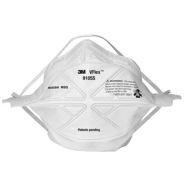 3M Disposable Respirator, N95, Flat-Fold, Dual, Non-Adjustable, Metal Nose Clip, S - 9105S