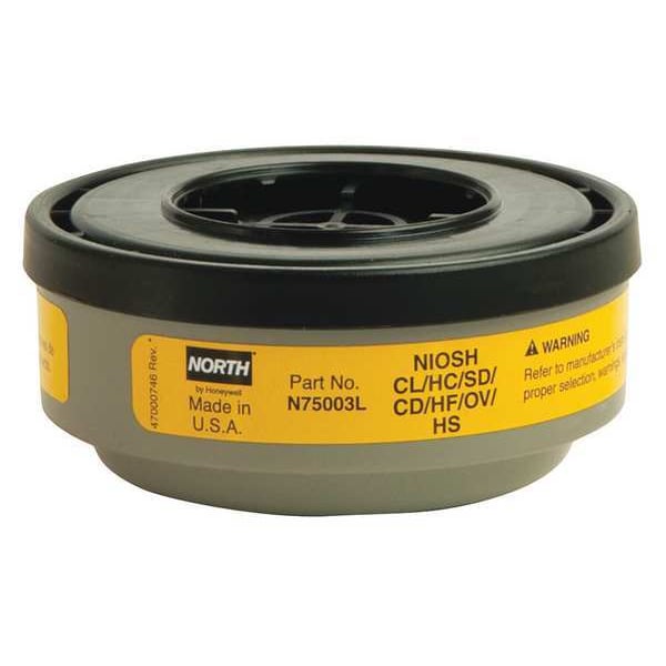 Honeywell North Cartridge, N, Yellow, Threaded, North Full or Half Mask Respirators - N75003L