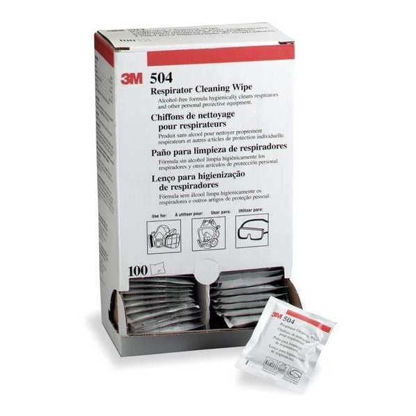 3M Respirator Cleaning Wipes, Non-Alcohol, Individually Packaged Wipes, 100 Per Pack - 504