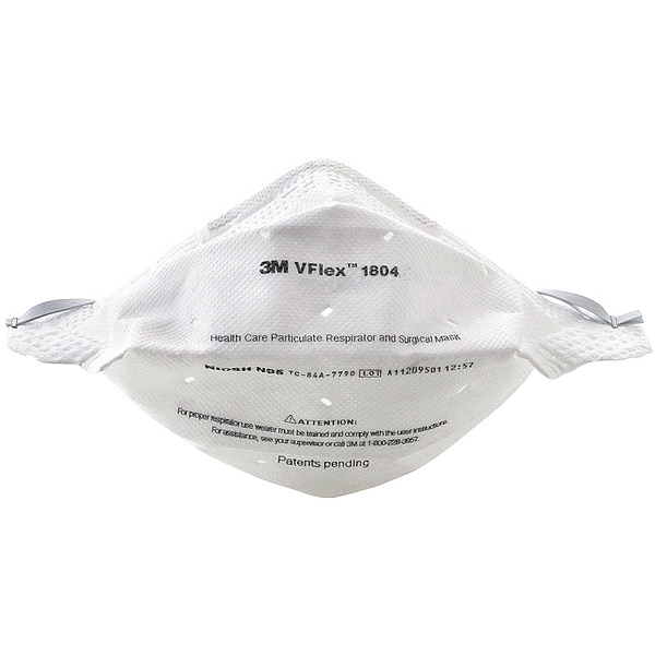 3M Disposable Respirator, N95, Flat-Fold, Single, Adjustable, Metal Nose Clip, M - 1804