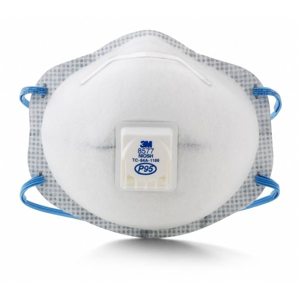3M Disposable Respirator, Nuisance Organic Vapor, P95, Molded, Dual, Non-Adjustable, Metal Nose Clip - 8577