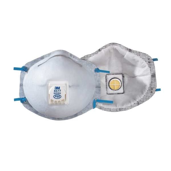3M Disposable Respirator, Nuisance Organic Vapor, P95, Molded, Dual, Non-Adjustable, Metal Nose Clip - 8577