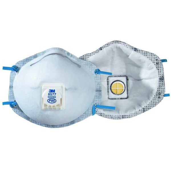 3M Disposable Respirator, Nuisance Organic Vapor, P95, Molded, Dual, Non-Adjustable, Metal Nose Clip - 8577