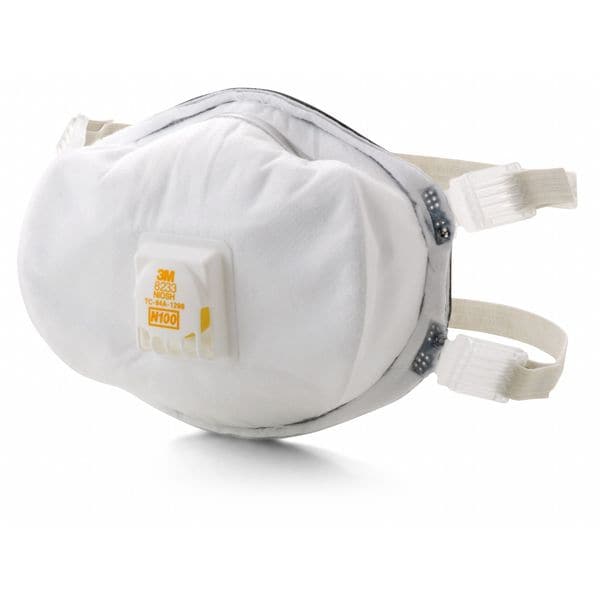 3M Disposable Respirator, N100, Molded, Dual, Adjustable, Metal Nose Clip, M - 8233