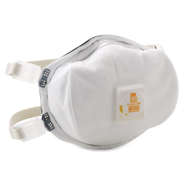 3M Disposable Respirator, N100, Molded, Dual, Adjustable, Metal Nose Clip, M - 8233