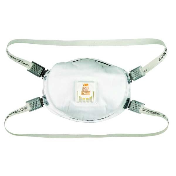 3M Disposable Respirator, N100, Molded, Dual, Adjustable, Metal Nose Clip, M - 8233