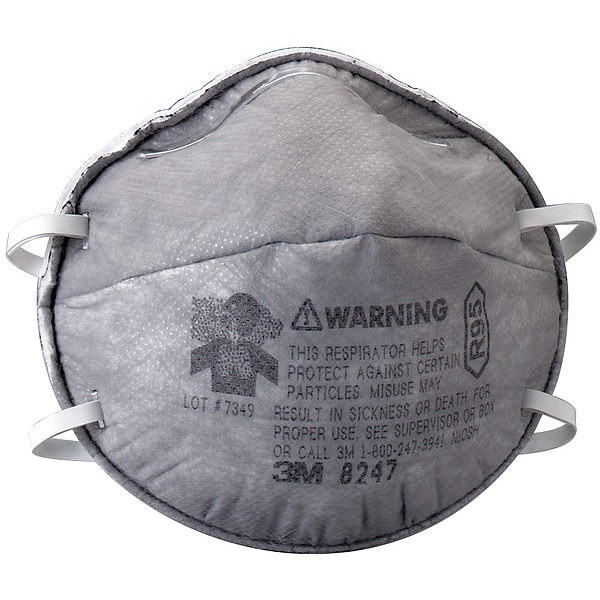 3M Disposable Respirator, Nuisance Organic Vapor, R95, Molded, Dual, Non-Adjustable, Metal Nose Clip - 8247