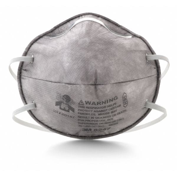3M Disposable Respirator, Nuisance Organic Vapor, R95, Molded, Dual, Non-Adjustable, Metal Nose Clip - 8247