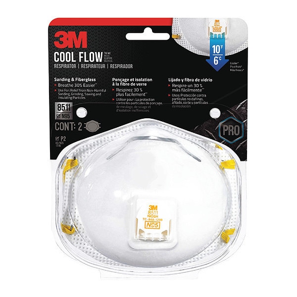 3M N95 Disposable Respirator w/ Valve, Universal, PK6 - 8511HA1-2C-PS