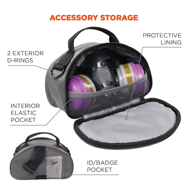 Ergodyne Clamshell Half Respirator Bag, Zipper Closure, Gray - 5187