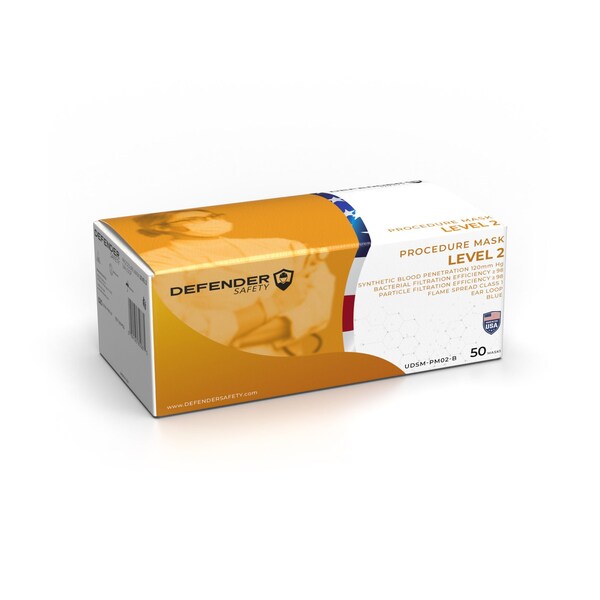 Defender Safety Procedural Mask, Blue, One Size Fits Most, 2000 PK - UDSM-PM02-03-C