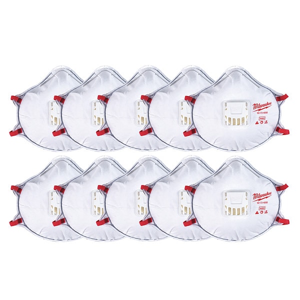 Milwaukee Tool Disposable Respirator, N95, Molded, Dual, Adjustable, Molded Nose Bridge, M - 48-73-4004