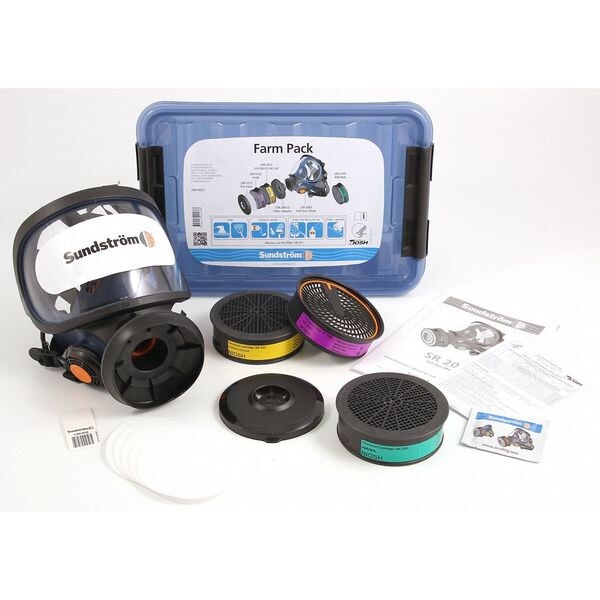 Sundstrom Safety Full Face Respirator Kit, SR 200 Series, Fixed, Size M 3 Cartridges Included - H05-8521
