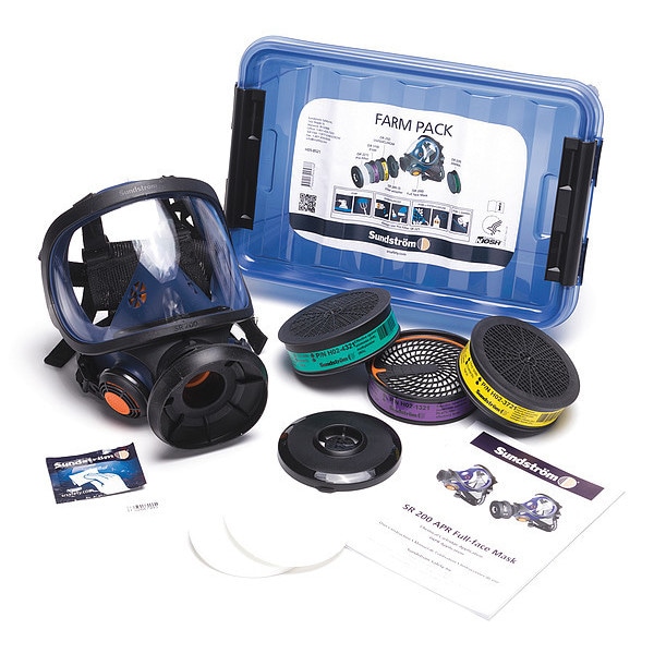 Sundstrom Safety Full Face Respirator Kit, SR 200 Series, Fixed, Size M 3 Cartridges Included - H05-8521