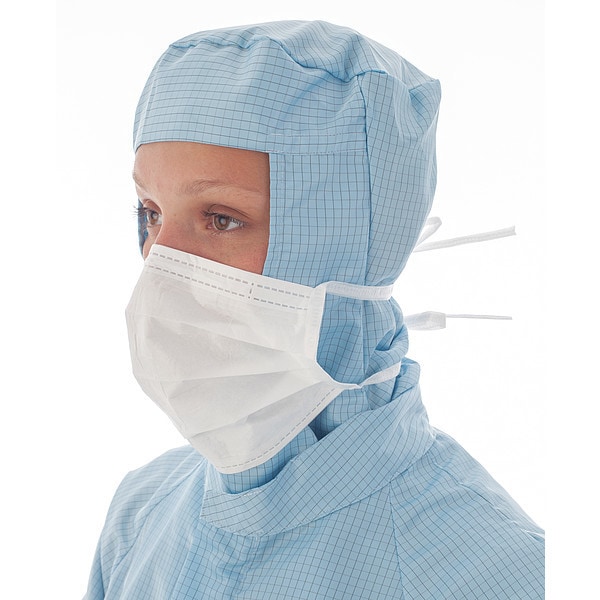 Bioclean Cleanroom Mask, 3-Ply, Dual, Adjustable Strap, None, White, M, 500 PK - MTA210-1