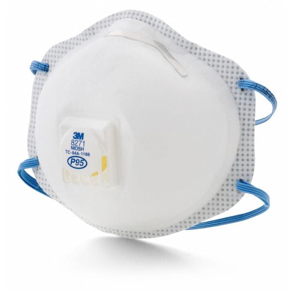 3M Disposable Respirator, P95, Molded, Dual, Non-Adjustable, Metal Nose Clip, M - 8271