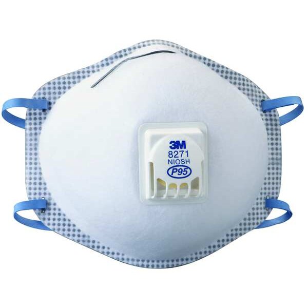 3M Disposable Respirator, P95, Molded, Dual, Non-Adjustable, Metal Nose Clip, M - 8271
