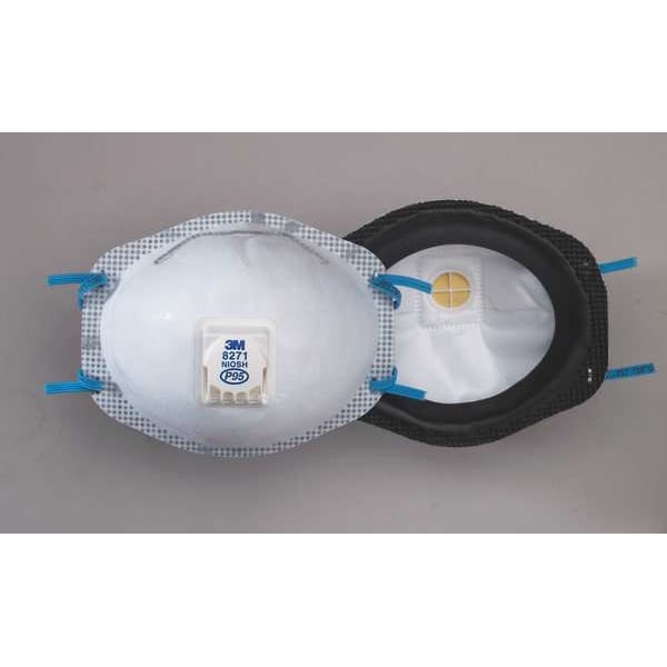 3M Disposable Respirator, P95, Molded, Dual, Non-Adjustable, Metal Nose Clip, M - 8271