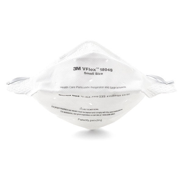 3M Disposable Respirator, N95, Flat-Fold, Single, Adjustable, Metal Nose Clip, S - 1804S