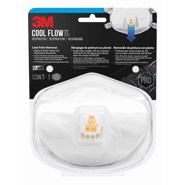 Scotch 3M N100 Lead Paint Removal Disposable Respirator Valved White 1 pc - 8233PA1-B-PS