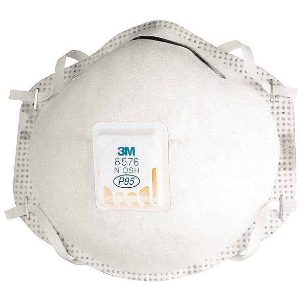 3M Disposable Respirator, Nuisance Acid Gas, P95, Molded, Dual, Non-Adjustable, Metal Nose Clip, M - 8576