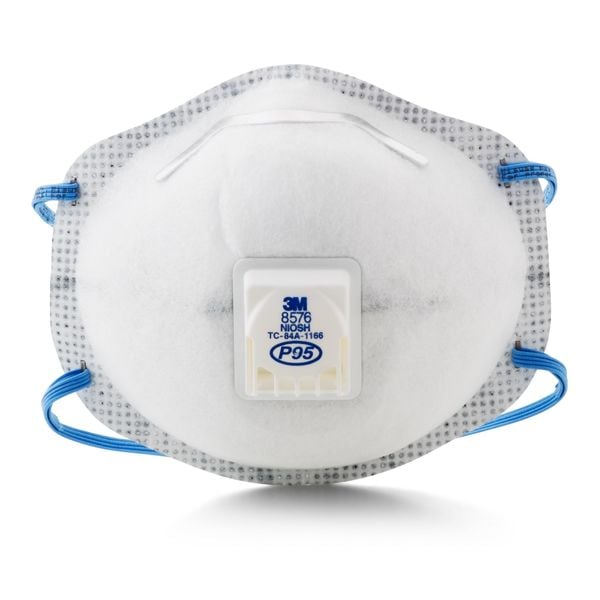 3M Disposable Respirator, Nuisance Acid Gas, P95, Molded, Dual, Non-Adjustable, Metal Nose Clip, M - 8576