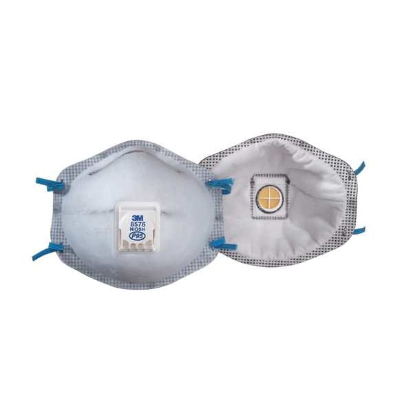 3M Disposable Respirator, Nuisance Acid Gas, P95, Molded, Dual, Non-Adjustable, Metal Nose Clip, M - 8576