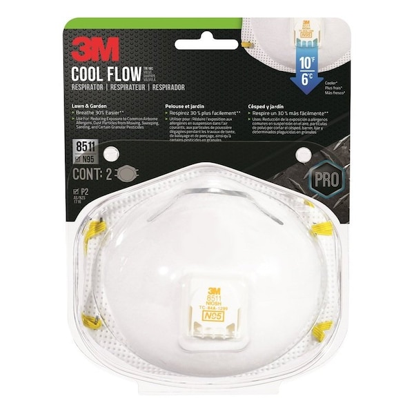 Scotch 3M N95 Lawn and Garden Disposable Respirator Pro Series Valved White 2 pk - 8511GA1-2C-PS