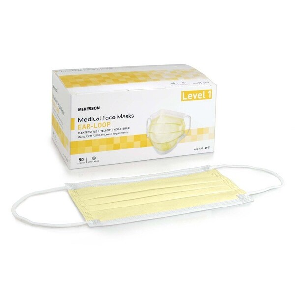 Mckesson ASTM Level 1 Medical Face Masks, Yellow, 500PK - 91-2101