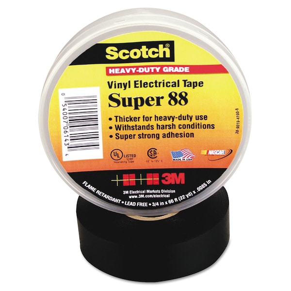 Cinta de vinilo súper eléctrica 3M Scotch 88, 0.75" x 66 pies, Negro - 80610833867