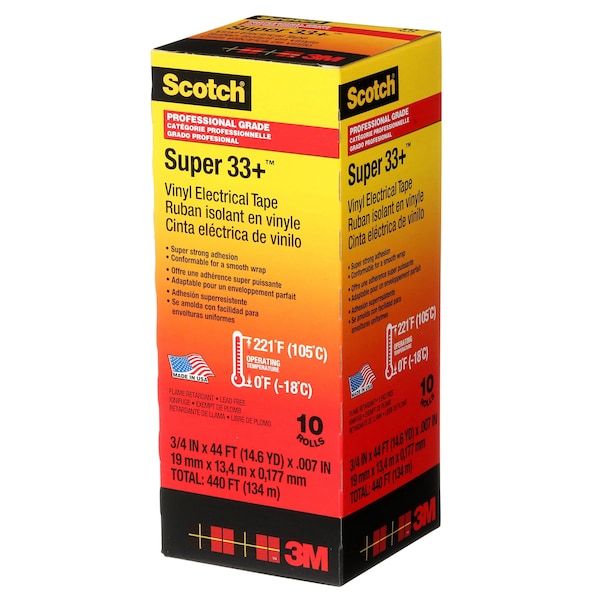 Cinta eléctrica de 3M, 7 mil, 3/4" x 44 ft., paquete de 100 - 33+SUPER-3/4X44FT