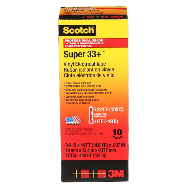 Cinta eléctrica de 3M, 7 mil, 3/4" x 44 ft., paquete de 100 - 33+SUPER-3/4X44FT