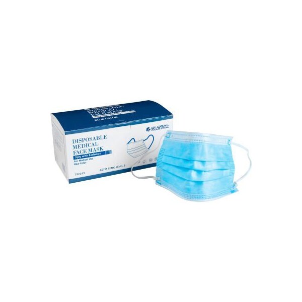 Gec Disposable Medical Face Mask 3-Ply w/Earloops ASTM Level 3 Blue 50/Box - 732145
