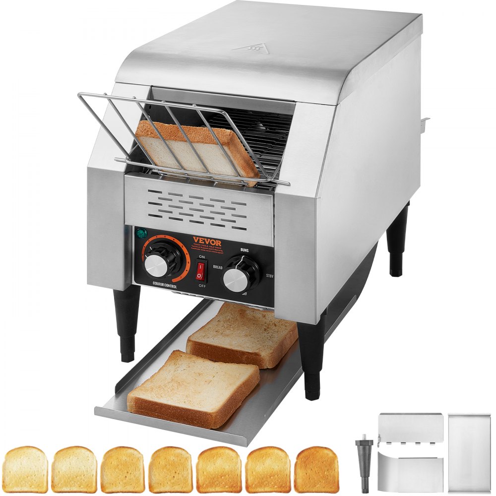 VEVOR Commercial Conveyor Toaster, 150 Slices/Hour Conveyor Belt Toaster, Heavy Duty Stainless Steel Commercial Toaster Oven, Electric  Restaurant Commercial Toaster for Toast Bun, Bagel, Bread - LSKMBJ150PMX5OPZVV1