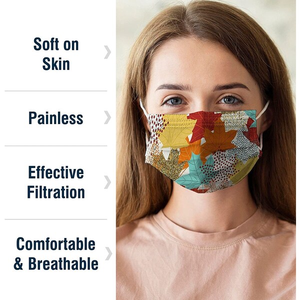 Wecare Kids Disposable Face Mask, 3, Fall Print, Kids, 50 PK - WMN100114