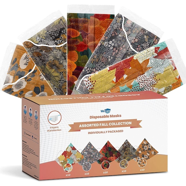 Wecare Kids Disposable Face Mask, 3, Fall Print, Kids, 50 PK - WMN100114